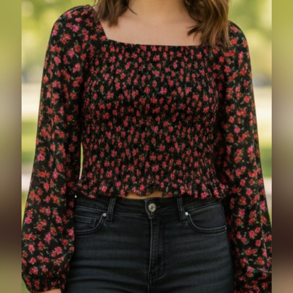 Tops - Floral Black and Red Women's Top Pit 18 To 19